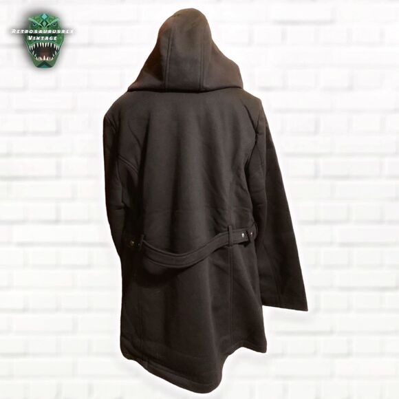 Intl D.E.T.A.I.L.S Classic Black Double Breasted Stretchy Hooded Peacoat Walker - Picture 4 of 8